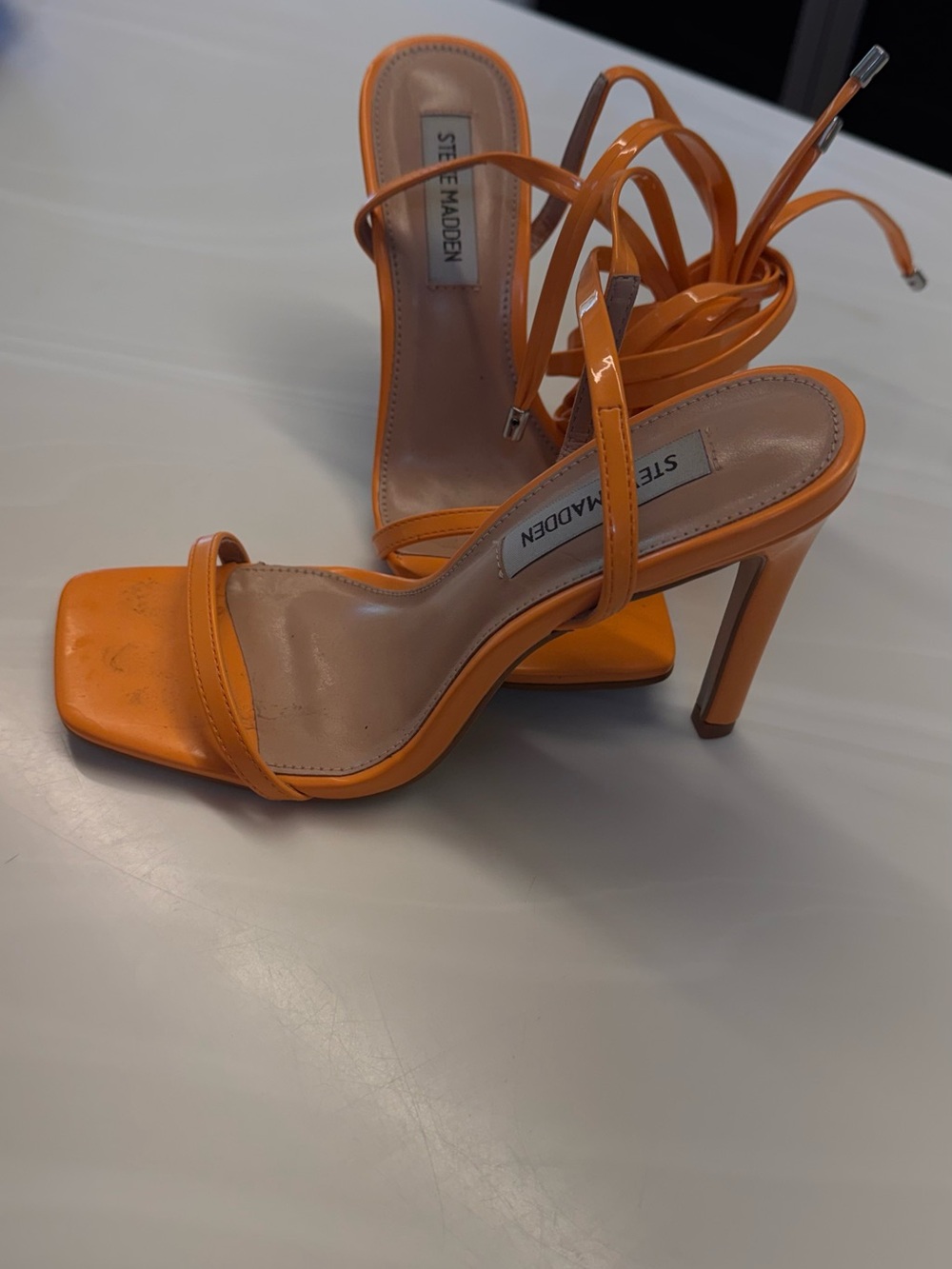 Steve Madden Orange Patent Lace-Up Strappy Heels